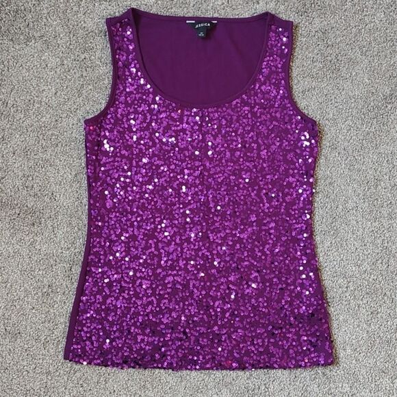Like New Jessica Size Small (6-8)‎ Sleeveless Purple Sequin Front Tank Top - Picture 3 of 7